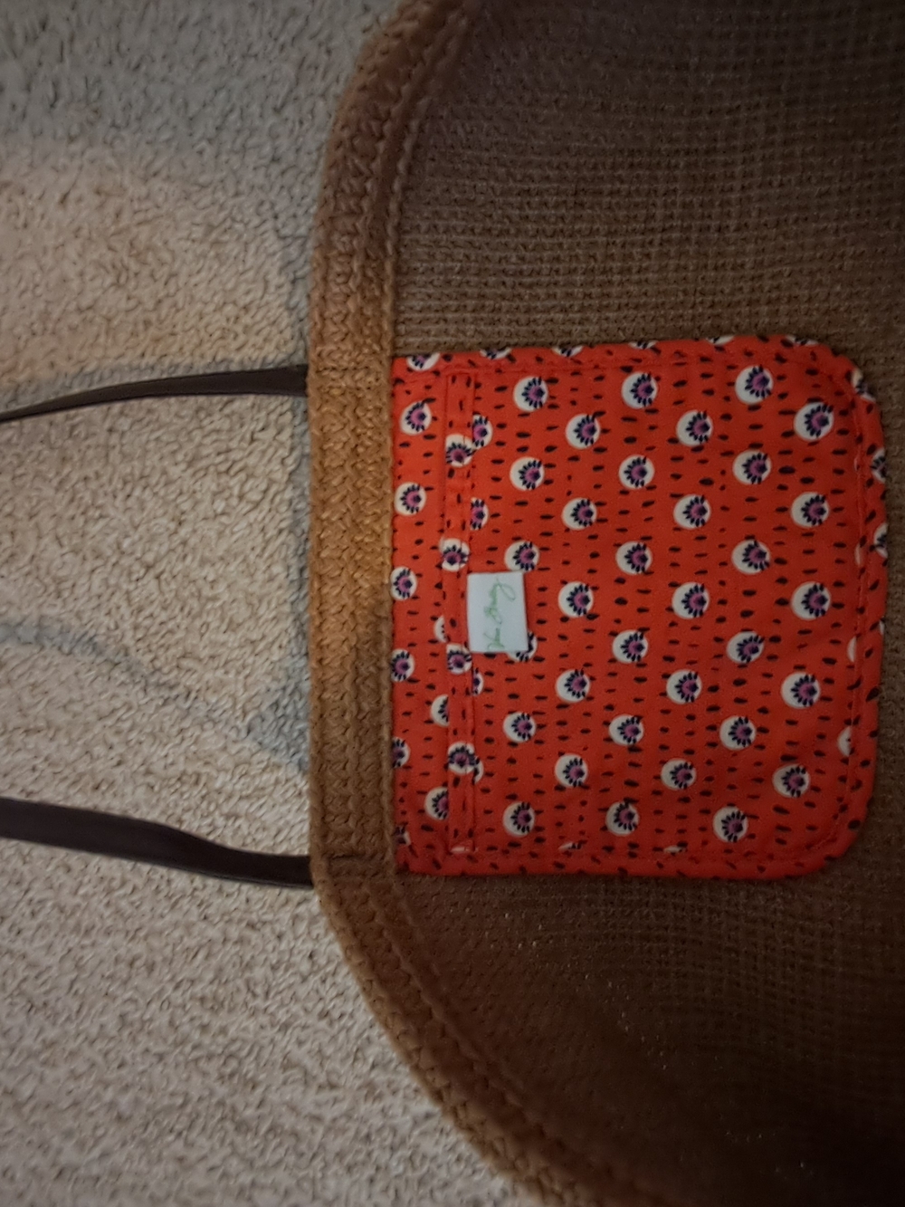 Vera Bradley Rio Rose Straw Beach Bag Shoulder Orange Palm Trees Appliques NEW - Picture 3 of 4